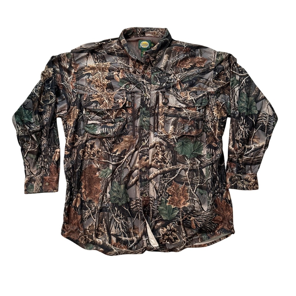 Cabela's Camo Hunting Shirt Long Sleeve Button Up Pockets Men's Size 2XL
